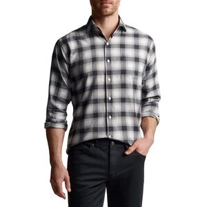 Peter Millar Flannel Shirt Medium Plaid Long Sleeve Button Up Gray NWT